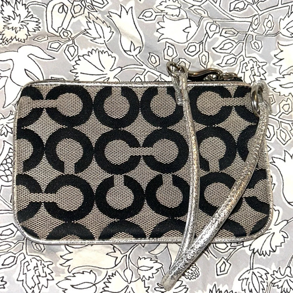Coach Poppy black silver wristlet pouch - Picture 4 of 5